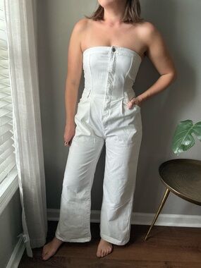 NEEDII Strapless White Denim Jumpsuit Size M